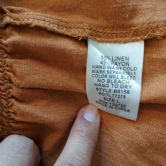 Umgee Orange Linen Tunic Blouse w/Ruffle Size L - Picture 11 of 12